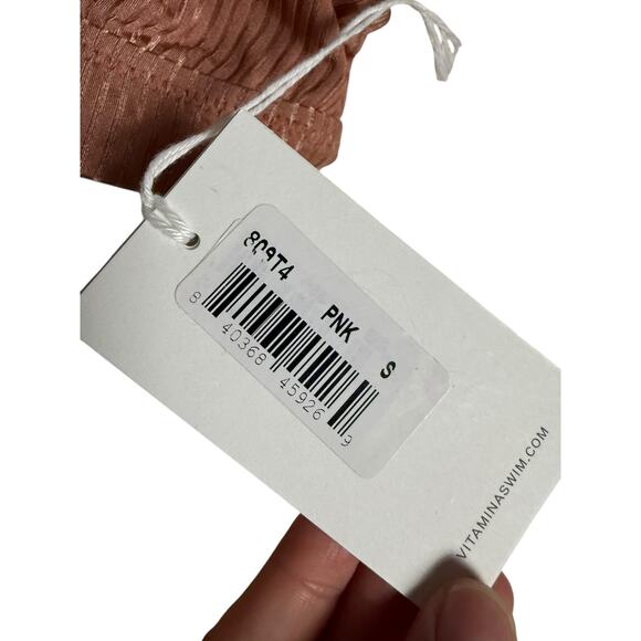 Vitamin A Sienna Ribbed Tank Bikini Top in Pink Sands Shimmer Size Small - Picture 6 of 8